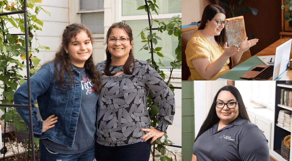 A collage of four photos depicting women in home settings, each focused on their respective work activities and environments.